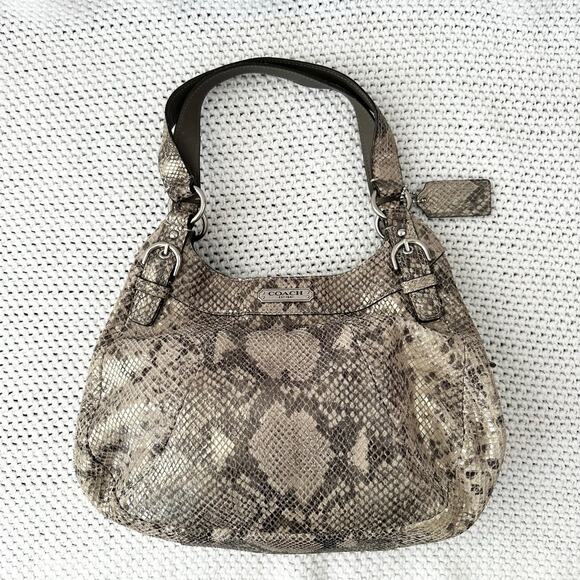 Coach Maggie Python Madison Embossed Leather Beige Grey Snake Shoulder Bag Hobo - Picture 2 of 9